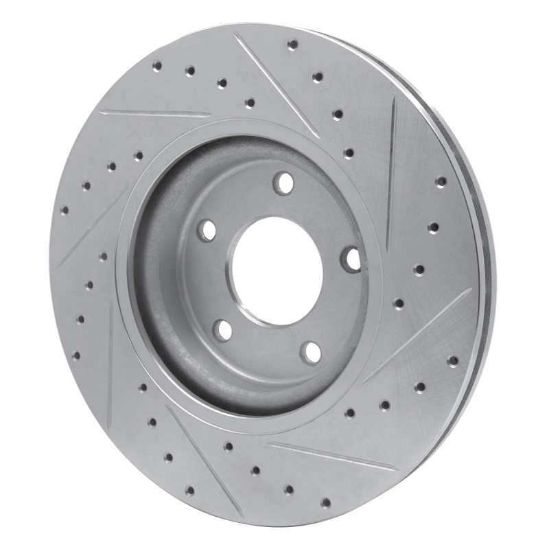 Jaguar XJR Brake Rotor (1) - Front Left - R1 Concepts - Drilled & Slotted - Silver - `98-`06